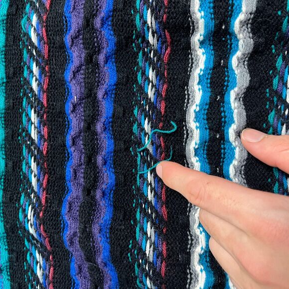 Vintage XL 90s abstract sweater w/ wavy stripes by Concrete, blue/teal pullover - Picture 5 of 8